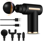 Ручной массажер для тела с 4 насадками и USB, Gun Massager, Черный / Перкуссионный массажер аккумуляторный