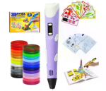 3D-ручка для рисования 3D Pen 3 Violet и 200 метров разноцветного пластика с трафаретами Фиолетовая