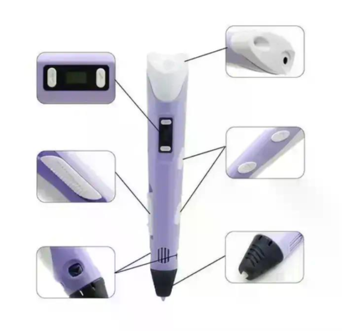 3D-ручка для рисования 3D Pen 3 Violet и 200 метров разноцветного пластика с трафаретами Фиолетовая — изображение 5