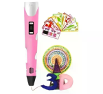3D-ручка для рисования 3D Pen 3 Pink и 200 метров разноцветного пластика с трафаретами Розовый