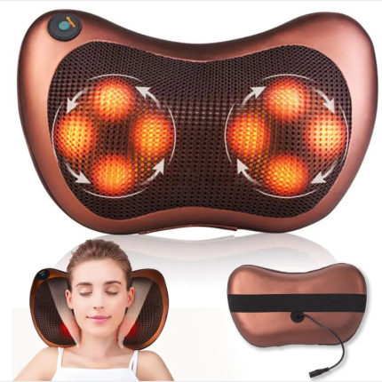 Массажная подушка (31х10х19 см) Massage Pillow 8028 / Роликовый массажер для спины и шеи с подогревом