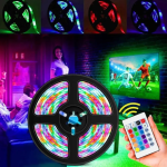 Светодиодная RGB лента 5м, 5050 с пультом и блоком питания / Многоцветная LED лента самоклеющаяся — изображение 3