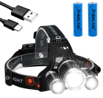 Налобный USB фонарь, 2х18650, RJ-3000 T6+2XPE / Мощный аккумуляторный фонарь на лоб