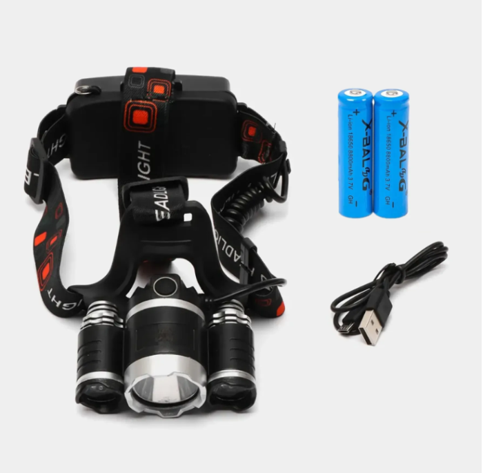 Налобный USB фонарь, 2х18650, RJ-3000 T6+2XPE / Мощный аккумуляторный фонарь на лоб — изображение 2