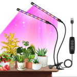 Фитолампа для растений на 2 ветки от USB, с таймером, 20 Вт, L2 / Настольная LED лампа с регулировкой яркости / Гибкий фитосветильник для выращивания растений