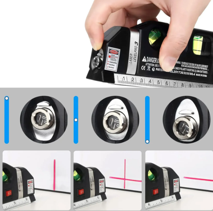 Лазерный уровень со встроенной рулеткой, LASER LEVEL PRO3 / Нивелир жидкостный для строительных работ — изображение 5