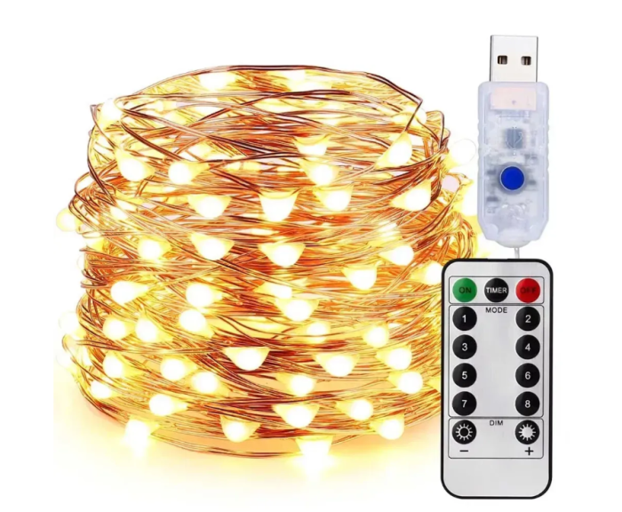Светодиодная гирлянда Роса от USB, 50 м, 500LED + пульт, Теплый белый / Новогодняя LED гирлянда нить — изображение 1