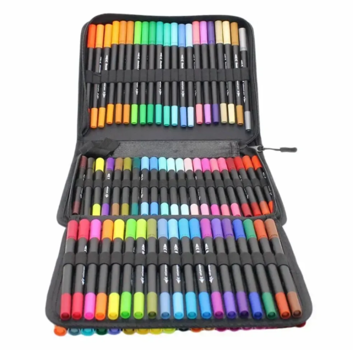 Акварельные маркеры двусторонние 80шт с сумкой, Color pencil / Набор маркеров для рисования — изображение 3
