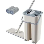 Комплект швабра и ведро 5л с автоматическим отжимом Scratch Cleaning Mop, Бежевый / Швабра лентяйка с ведром