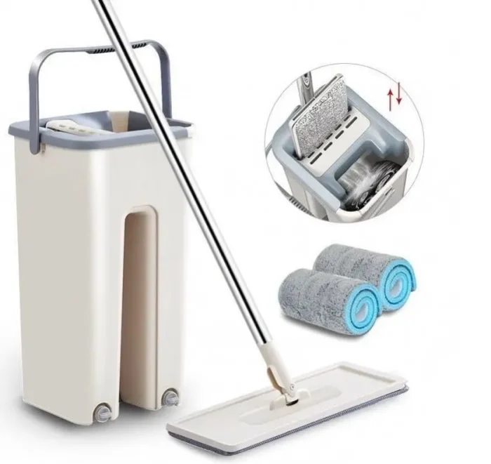 Комплект швабра и ведро 5л с автоматическим отжимом Scratch Cleaning Mop, Бежевый / Швабра лентяйка с ведром — изображение 3