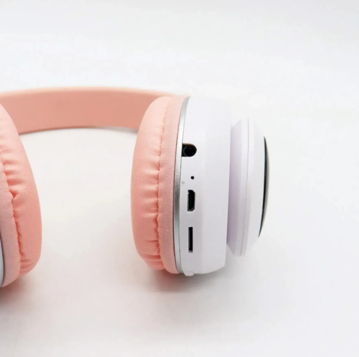 Беспроводные наушники с ушками, STN-28, Розовые / Bluetooth наушники / Детские наушники с подсветкой — изображение 5