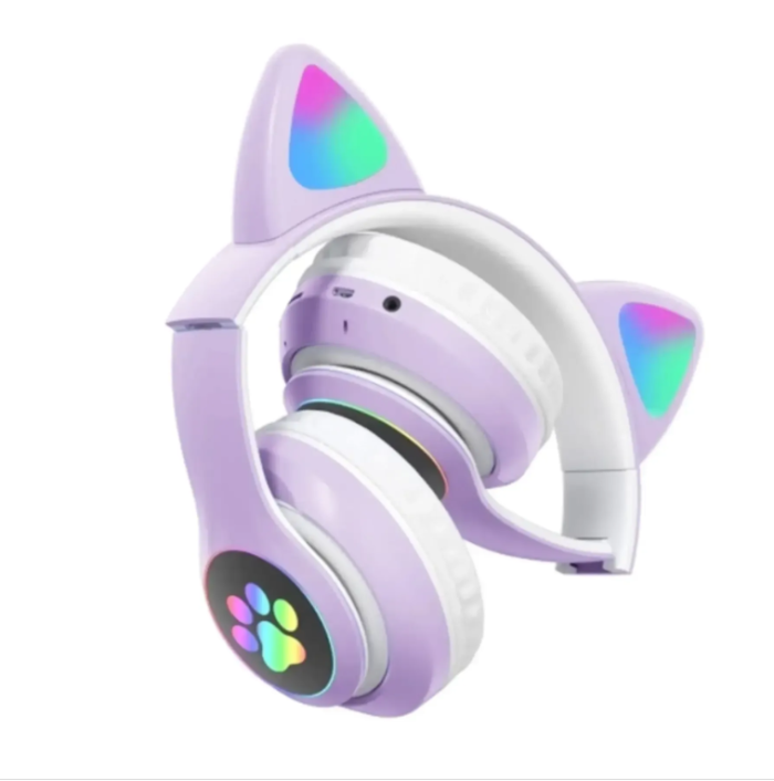 Беспроводные наушники с ушками, STN-28, Фиолетовый / Bluetooth наушники / Детские наушники с подсветкой — изображение 3
