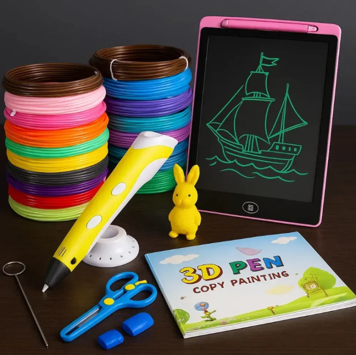 Набор 3D-ручка с трафаретами и планшетом, от сети, 3DPEN-6, Желтый / Детская 3д ручка / Набор для творчества — изображение 1