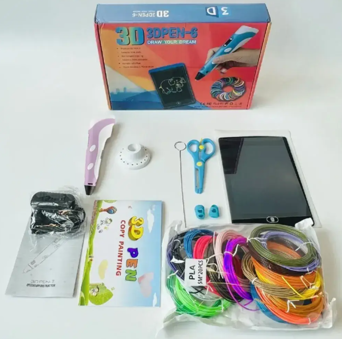 Набор 3D-ручка с трафаретами и планшетом + 100 м пластика 3DPEN-6 / Детская 3д ручка / Набор для творчества Фиолетовый — изображение 5