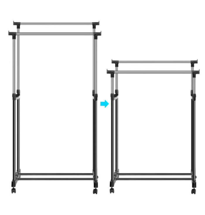 Напольная вешалка для одежды Double Pole (130x65x32 см) / Телескопическая двойная стойка для вещей — изображение 3