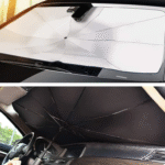 Солнцезащитный зонт на лобовое стекло в авто (120х70см), с чехлом / Автомобильный светоотражающий зонтик-шторка от солнца — изображение 4