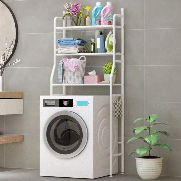 Полка стеллаж для хранения над стиральной машиной, LAUNDRY RACK TW-106, Белый / Напольная стойка органайзер для ванной комнаты — изображение 3
